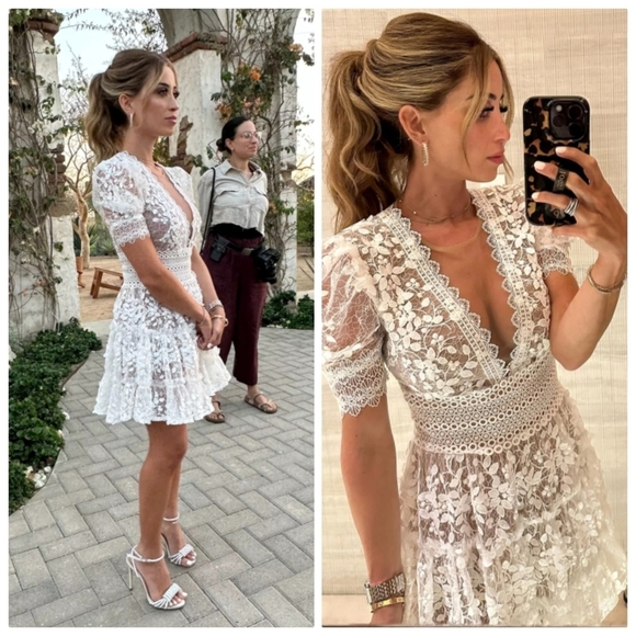 New Bronx and Banco Megan Long-Sleeve Lace V-Neck Tiered Mini Dress 4 US/Small - Picture 6 of 14